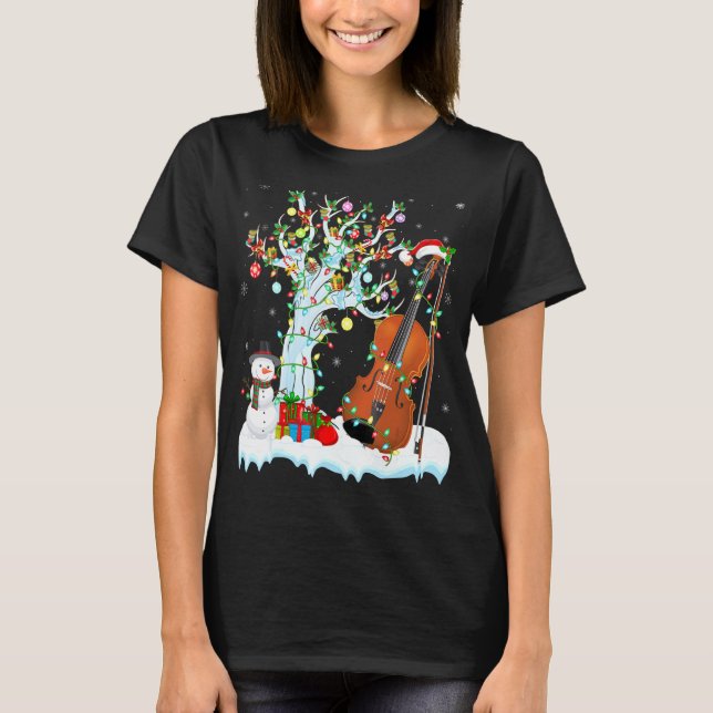 Camiseta Violin Music Xmas Tree Light Santa Hat Violin C (Anverso)