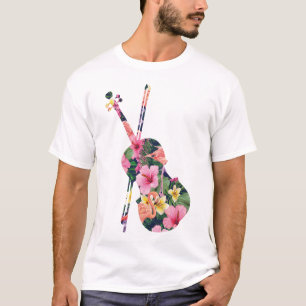 Camiseta Violín violinista violinista Flor tropical