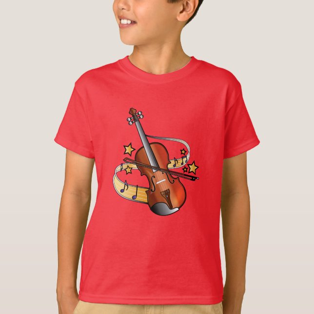 Camiseta Violin y Bow con notas y estrellas (Anverso)