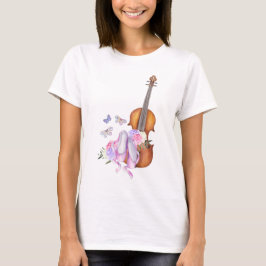 Camiseta Violín, zapatos de ballet, flores y mariposas