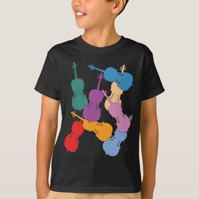 Camiseta Violoncelos coloridos (Anverso)