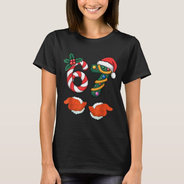 Camiseta Viral 67 Candy Canes Christmas Tree With Hand Holi (Anverso)