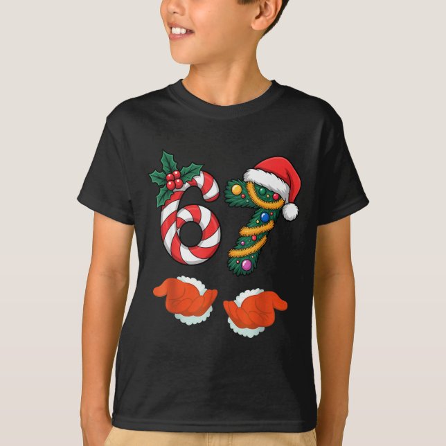 Camiseta Viral 67 Candy Canes Christmas Tree With Hand Holi (Anverso)