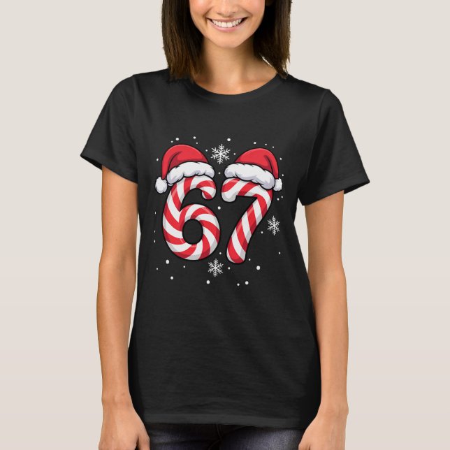 Camiseta Viral 67 Candy Canes Santa Holiday Kids Humor Funn (Anverso)