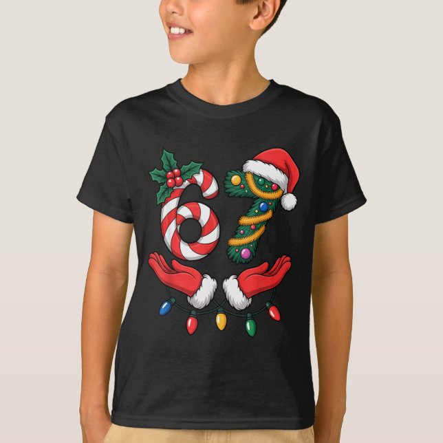 Camiseta Viral 67 Hands Gesture Candy Canes Santa Holiday K (Anverso)