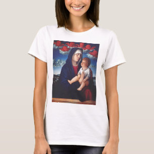 Camiseta Virgen María con el Niño Jesús y los gorrones rojo