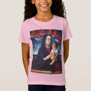Camiseta Virgen María con el Niño Jesús y los gorrones rojo