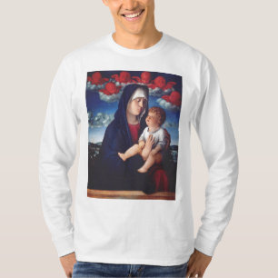 Camiseta Virgen María con el Niño Jesús y los gorrones rojo