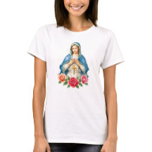 Virgen María con Rosario Católico Floral
