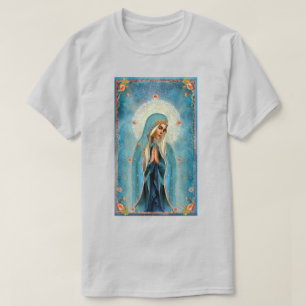 Camiseta Virgen María en oración en Bonito azul Mujeres