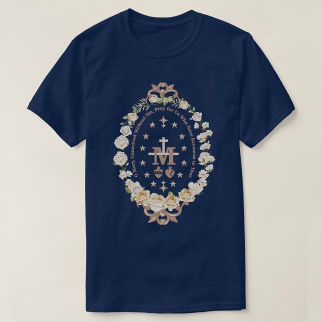 Camiseta Virgen María María Virgen María Cruz Floral Re (Diseño del anverso)