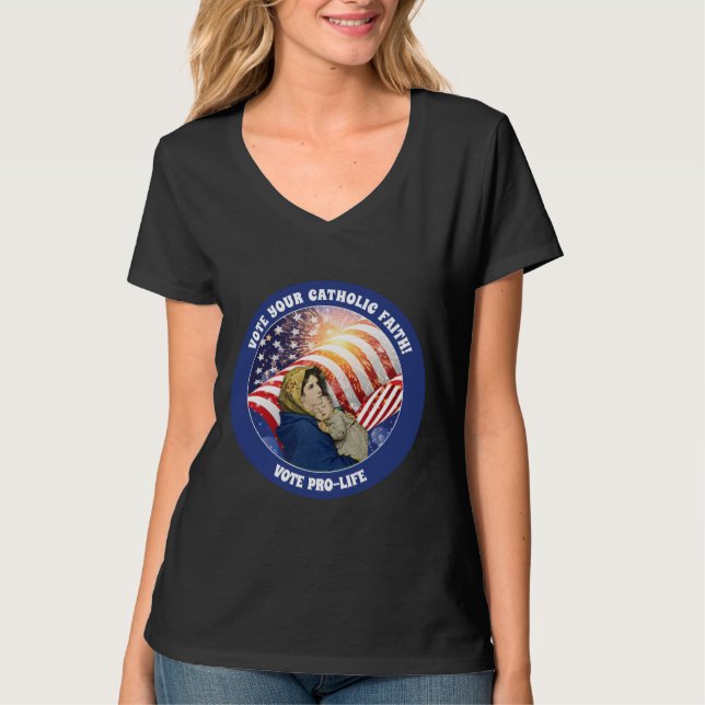 Camiseta Virgen María Niño Jesús Provida Bandera Americana  (Anverso)