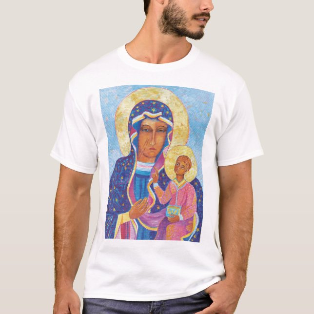 Camiseta Virgen María y Niño Jesús Madonna negra María (Anverso)