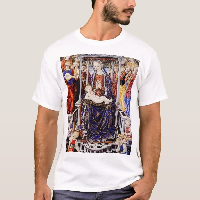 Camiseta Virgen y niño al frente con ángel de la producción (Anverso)
