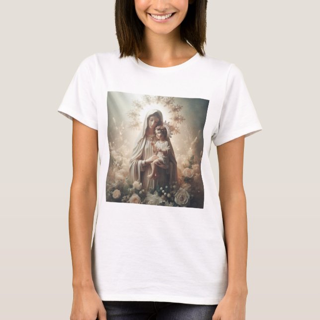 Camiseta Virgen y Niño: Amor Divino en Serenidad Celestial (Anverso)