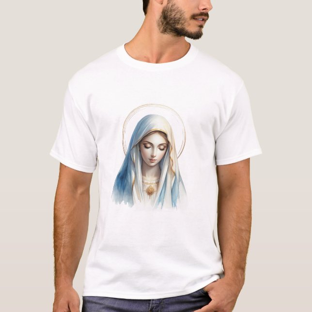 Camiseta Virgin Mary Watercolor Art – Peaceful Christian Gi (Anverso)