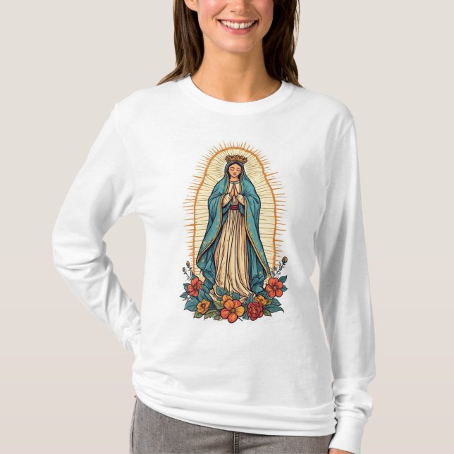 Camiseta Virgin of Guadalupe Women's Long Sleeve Tee Shirt (Anverso)