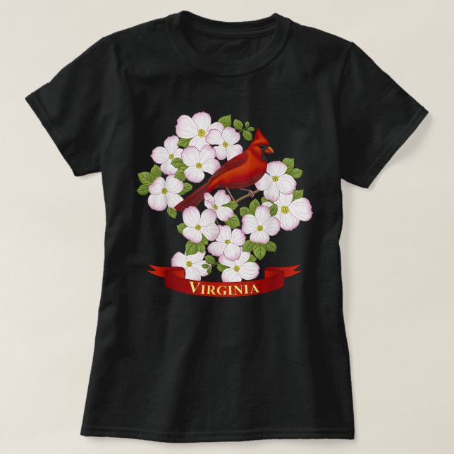 Camiseta Virginia Red Cardinal State Bird & Pink Dogwood Fl (Diseño del anverso)