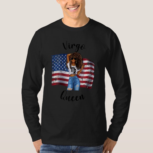 Camiseta Virgo Americana Reina Afro Afro Zodiac Ee.Uu. (Anverso)