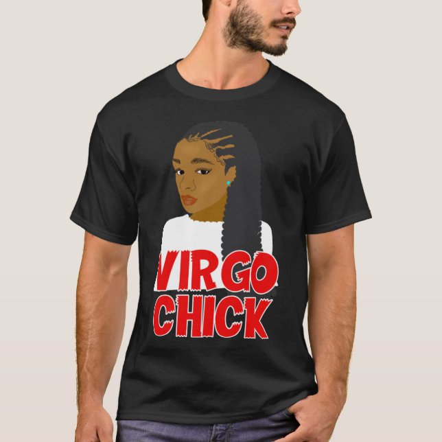 Camiseta Virgo Chick Chica afroamericano con trenzas Zodi (Anverso)