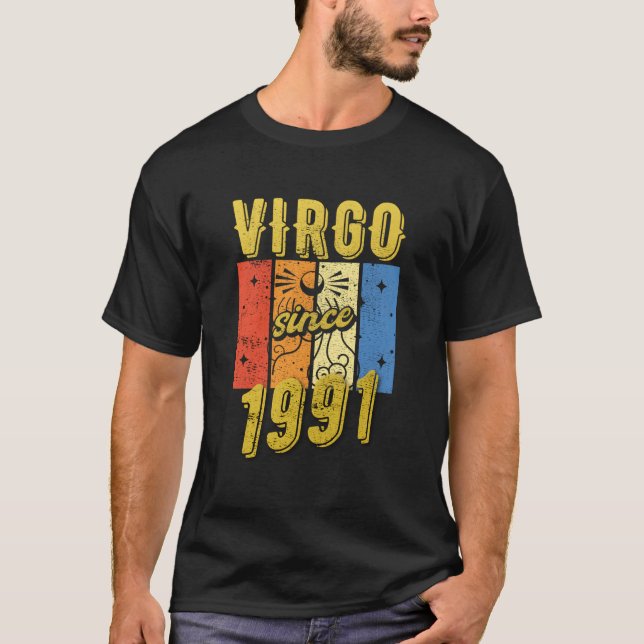 Camiseta Virgo de cumpleaños 1991 Rótulo zodiaco (Anverso)