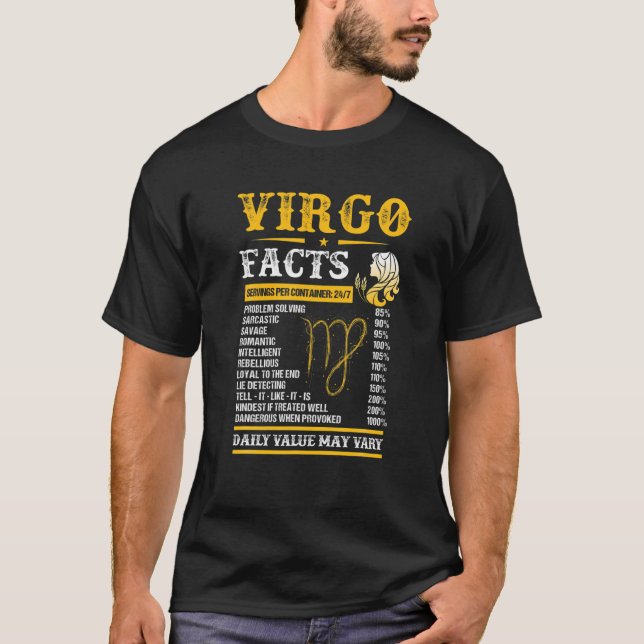 Camiseta Virgo Hechos Zodiac Rótulos Graciosos Cumpleaños V (Anverso)