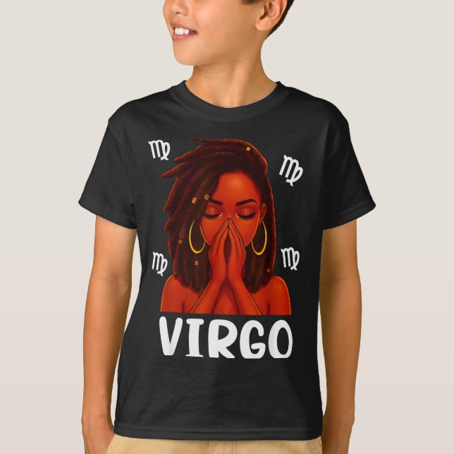 Camiseta Virgo Loc'd Black Woman Pray Christian Zodiac Birt (Anverso)