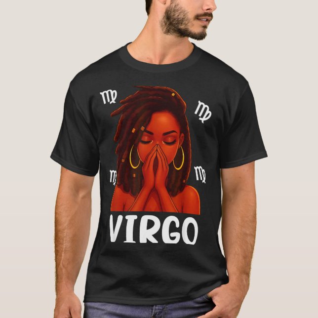 Camiseta Virgo Loc'd Black Woman Pray Christian Zodiac Birt (Anverso)