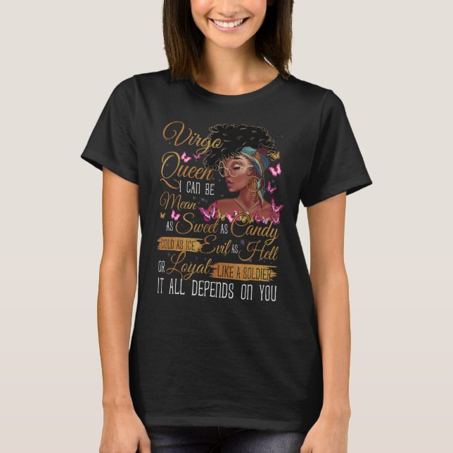 Camiseta Virgo Reina Negra Puedo ser tan dulce como (Anverso)
