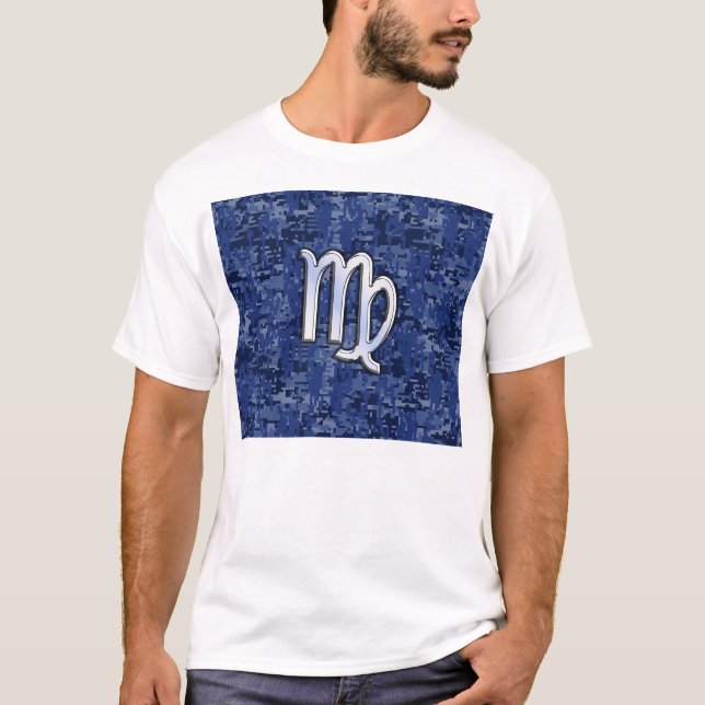 Camiseta Virgo Zodiac Sign on Blue Digital Camouflage (Anverso)