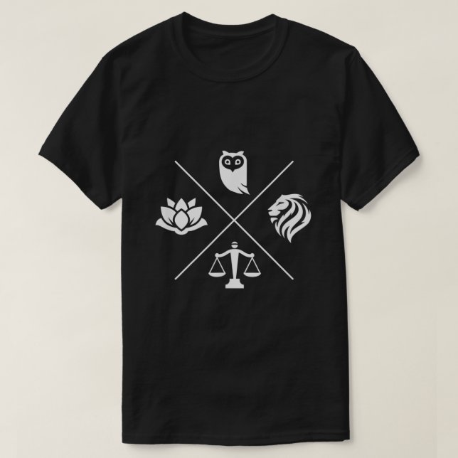 Camiseta Virtudes estoicas Sabiduría Temperatura Justicia V (Diseño del anverso)