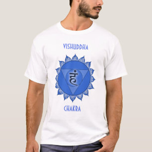Camiseta Vishuddha Chakra Pétalos azules y vocales de sánsc