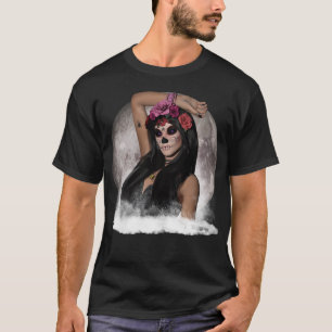 Camiseta Visión de Cráneo de Azúcar Ojos Morados bajo Luna 