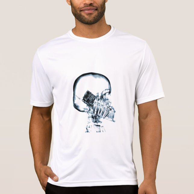 CAMISETA VISIÓN DE RAYOS X SKELETON SKULL EN TELÉFONO - AZU (Anverso)