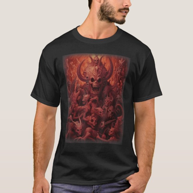 Camiseta Visiones del infierno Satanás destruye la falsedad (Anverso)