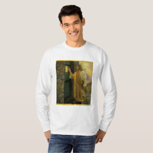 Camiseta Visita al amanecer Jesús tocando una puerta rústic