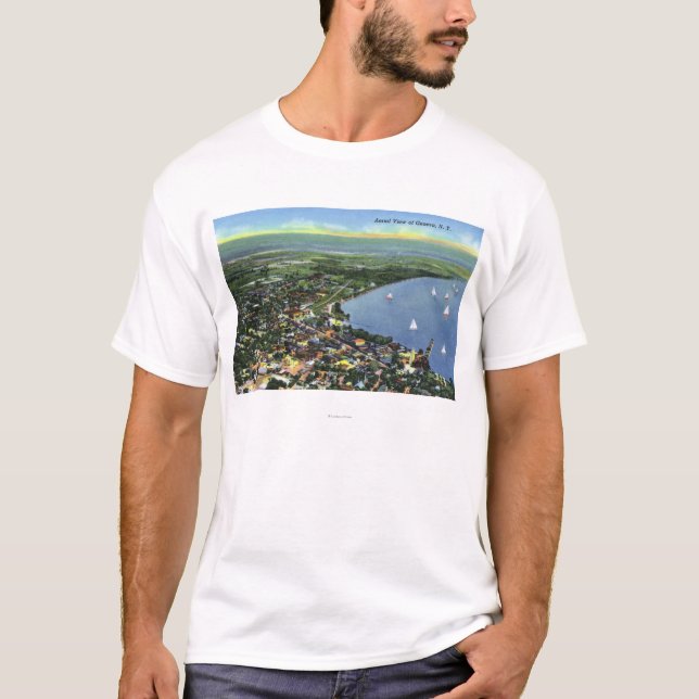 Camiseta Vista aérea de la ciudad, veleros en el lago (Anverso)