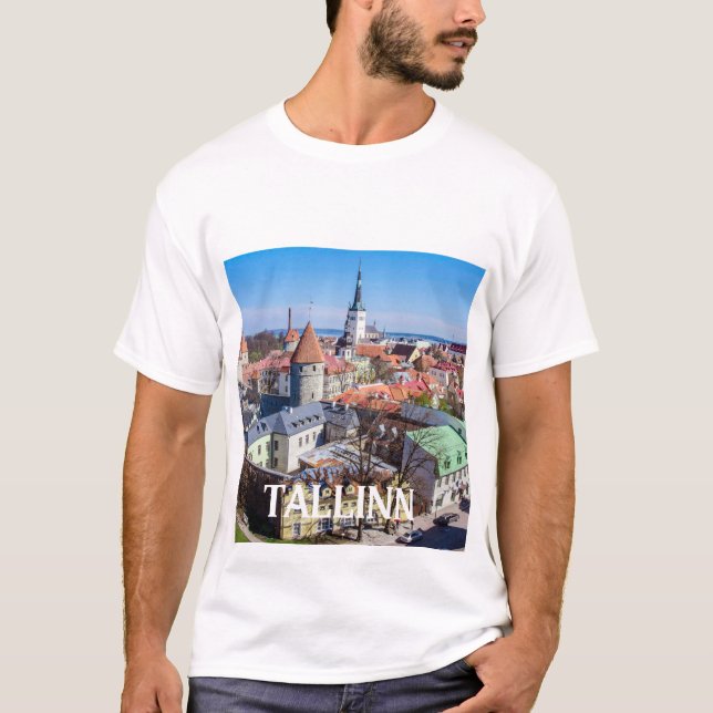 Camiseta Vista aérea del centro de Tallín en Estonia (Anverso)