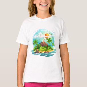 Camiseta Vista de Isla Tropical – Océano, Palmeras y Playa