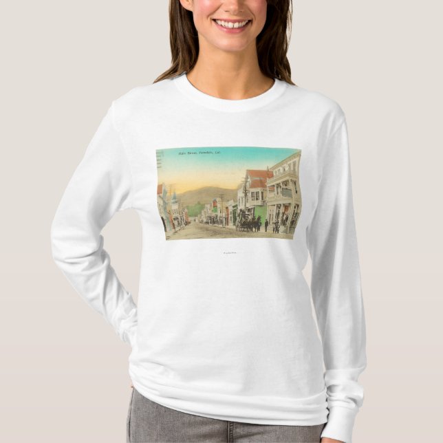 Camiseta Vista de la calle principal, carro del caballo (Anverso)