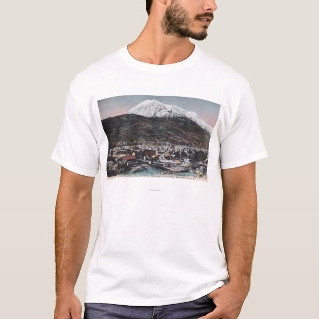 Camiseta Vista de la ciudad y del soporte DeweySkagway, AK (Anverso)