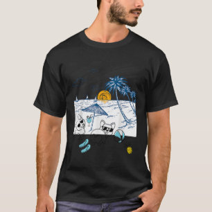 Camiseta Vista de la playa de Corgi dog con palmeras y vele