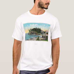 Camiseta Vista de la roca principal del faro del búho y del