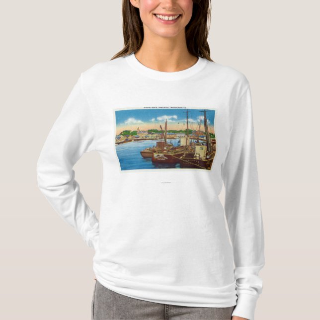 Camiseta Vista de los barcos de pesca en el puerto (Anverso)
