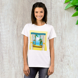 Camiseta Vista de playa soleada a través de una ventana abi