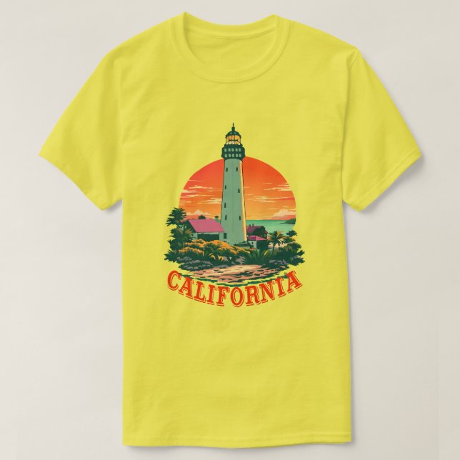 Camiseta Vista de sol del faro de California (Diseño del anverso)