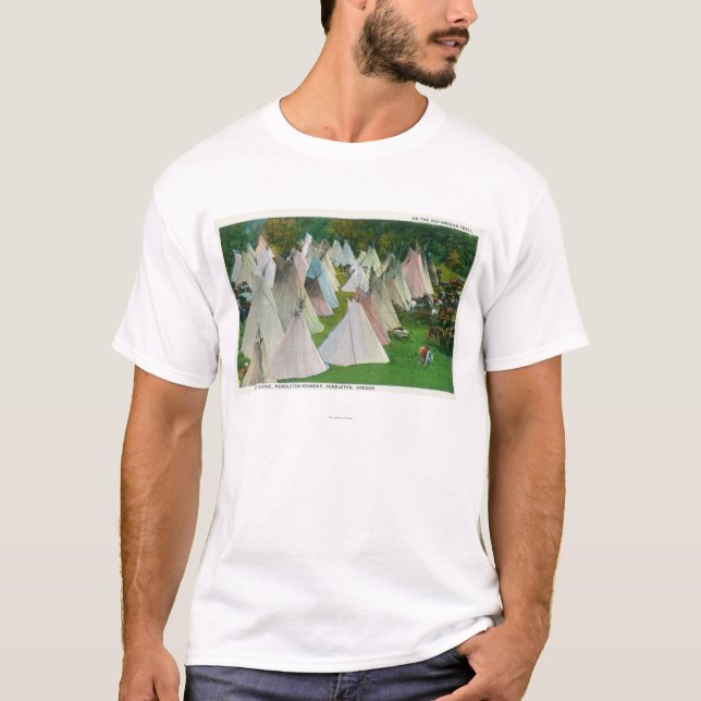 Camiseta Vista de un pueblo y de un Pendleton indios (Anverso)