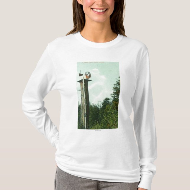 Camiseta Vista de un viento MillEureka, CA de la secoya (Anverso)