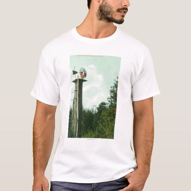 Camiseta Vista de un viento MillEureka, CA de la secoya (Anverso)