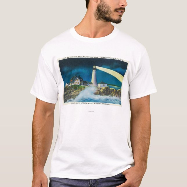 Camiseta Vista del faro principal de Portland en la bahía (Anverso)